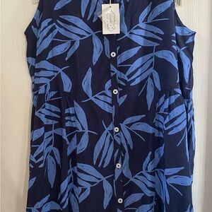 Mud Pie Navy Blue Leaf Print Button-Front Dress